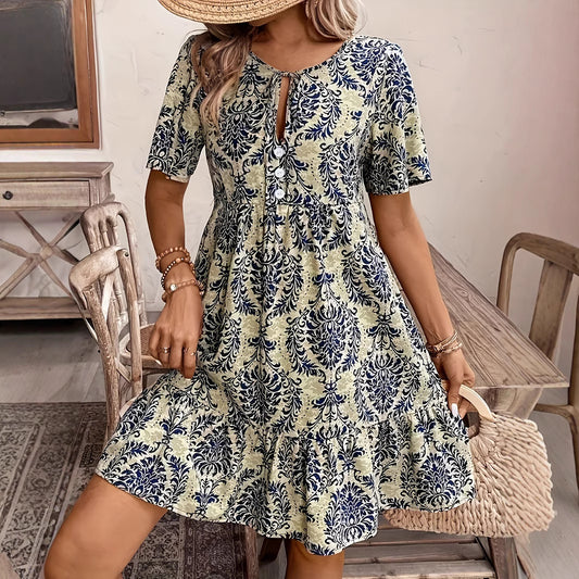 Short Sleeve With Ruffled Hem Dress