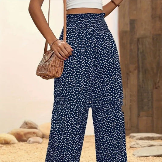 Polka-dot Loose-fitting High Waist Tight Waist Straight-leg Trousers